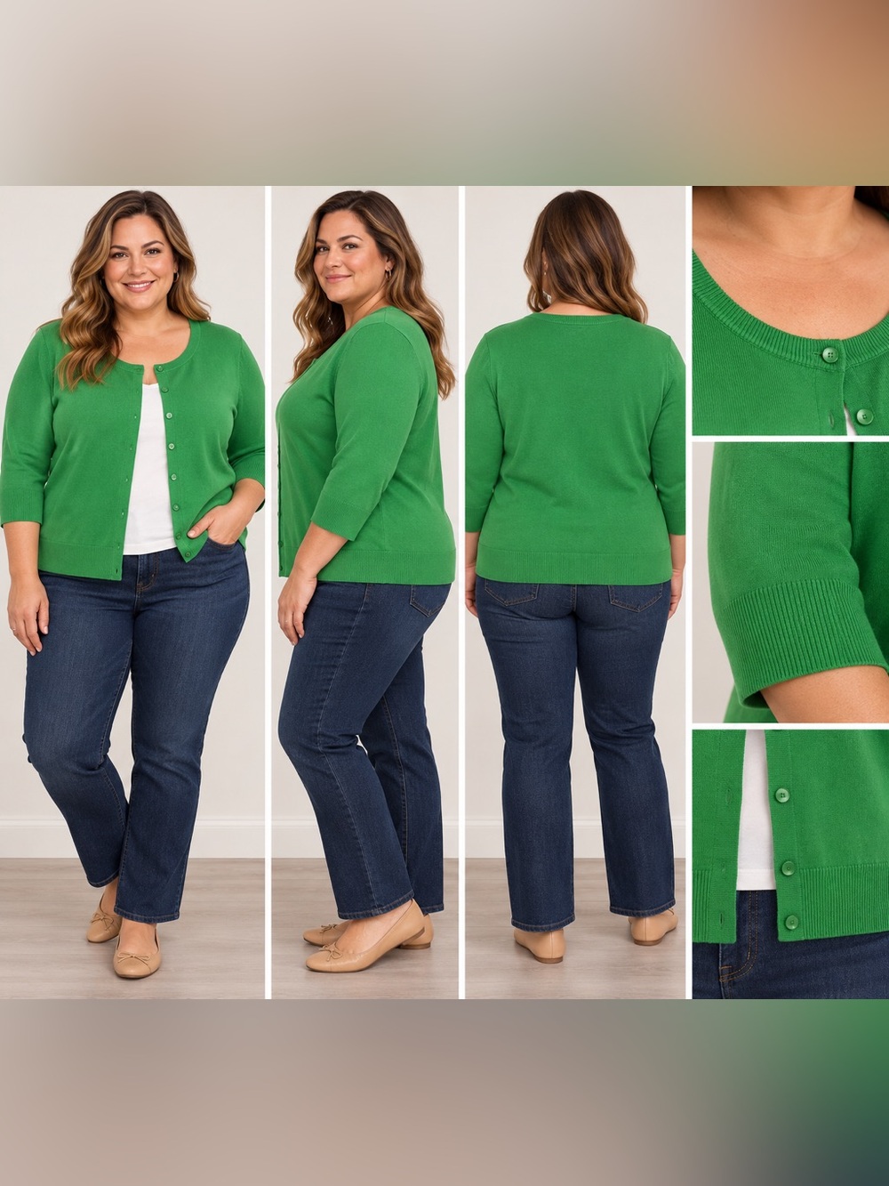 Talbots Size 2X Pima Cotten Kelly Green Button Front Cardigan Sweater (Flaw)